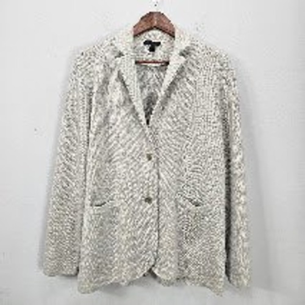 J Crew Knit Blazer Cardigan Women's L Gray 100% Merino Wool Office Career Jacket